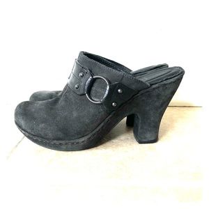Born Crown platform suede gray mules clogs